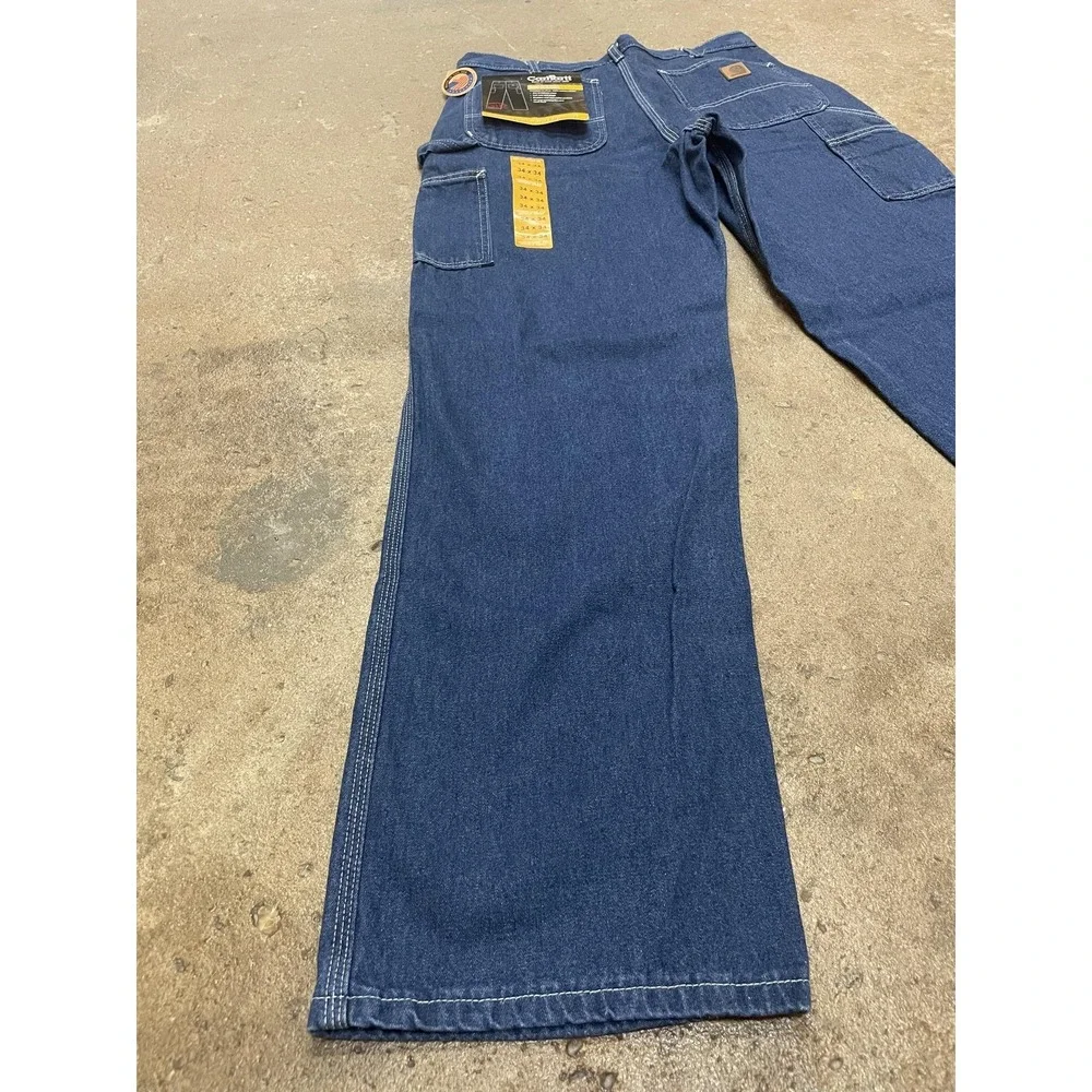 Carhartt Jeans Mens 34x34 Blue Washed Denim Work Dungaree Carpenter‎ Made USA